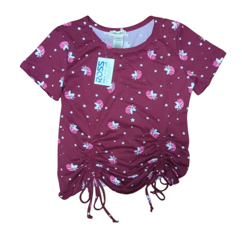 Shosho Burgundy Unicorn Ruched Top Girls Size 14